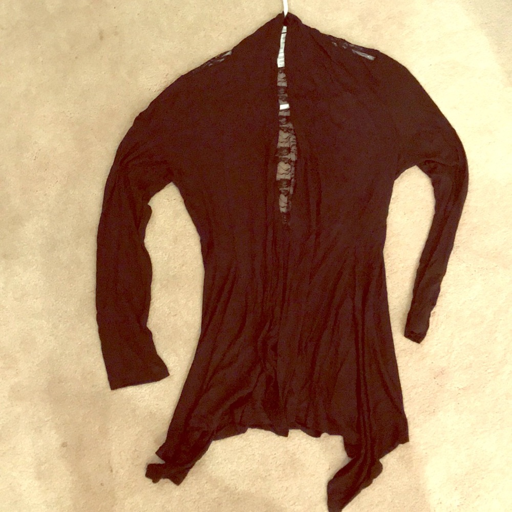 Thin Sweater: Black S, lace across upper back